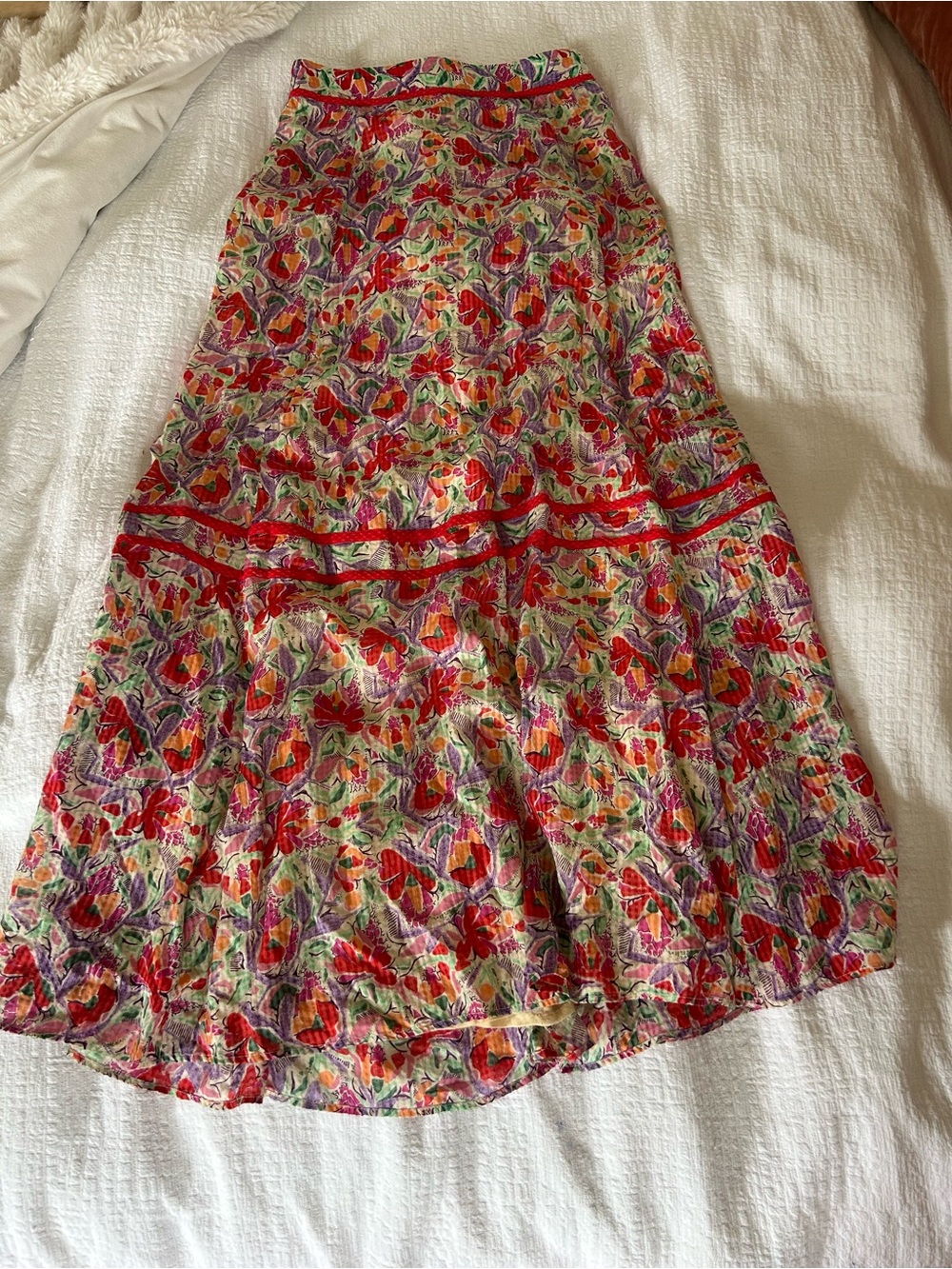 ba&sh Red Floral Tiered Maxi Skirt